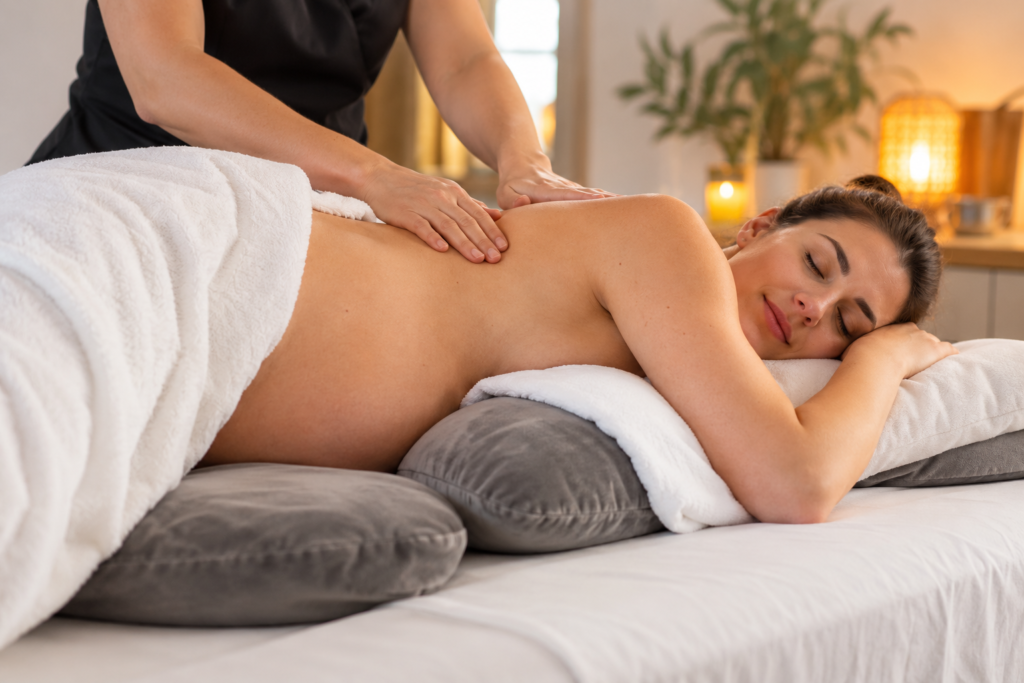 Massage doux et adapté d'une femme enceinte