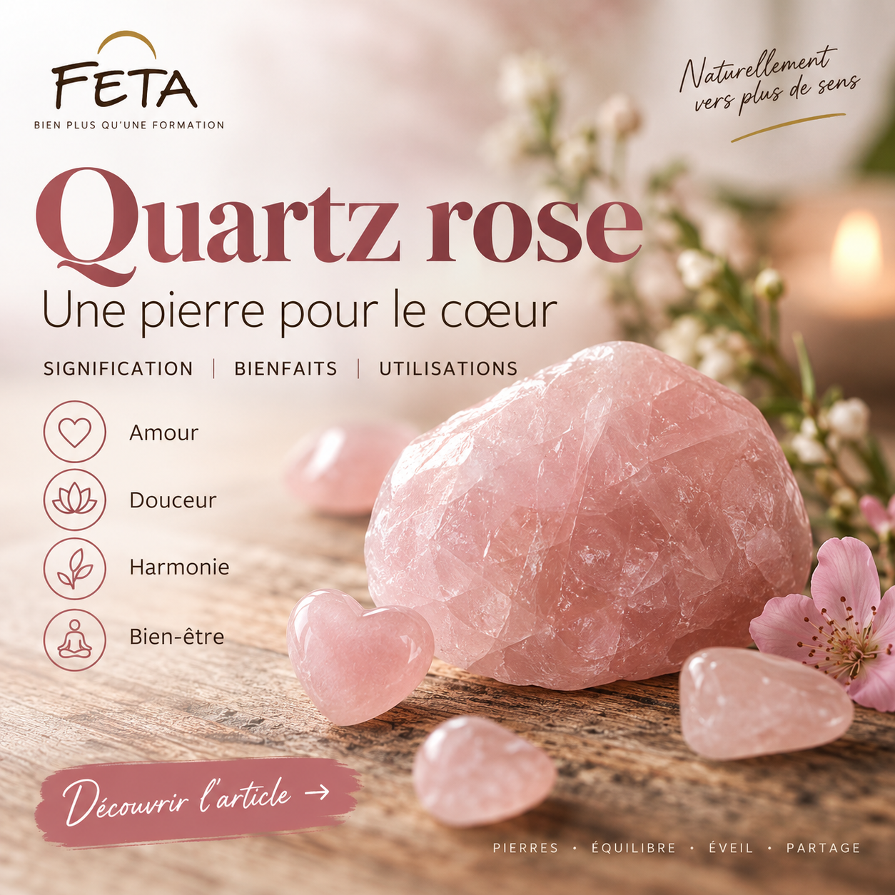 Quartz rose naturel utilisé en lithothérapie