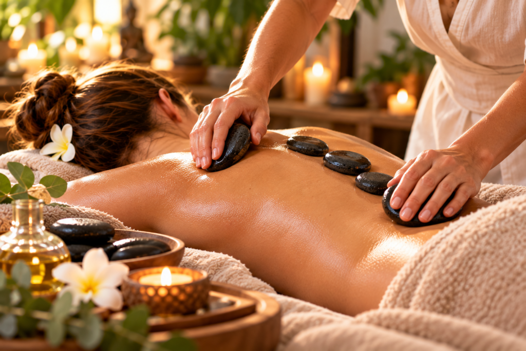 Formation au massage aux pierres chaudes avec manipulation de pierres volcaniques